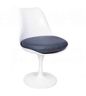 Krzesło TULIP białe z szarą poduszką - ABS, podstawa metalowa