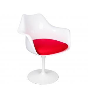 Fotel TULIP biały z czerwoną poduszką - ABS, podstawa metalowa