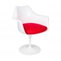 Fotel TULIP biały z czerwoną poduszką - ABS, podstawa metalowa