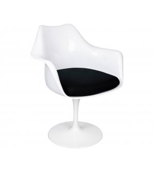 Fotel TULIP biały z czarną poduszką - ABS, podstawa metalowa
