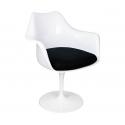 Fotel TULIP biały z czarną poduszką - ABS, podstawa metalowa