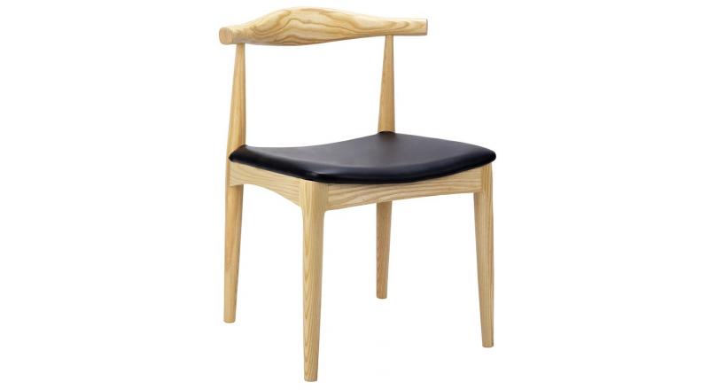 Krzesło ELBOW naturalne - drewno jesion, ekoskóra czarna