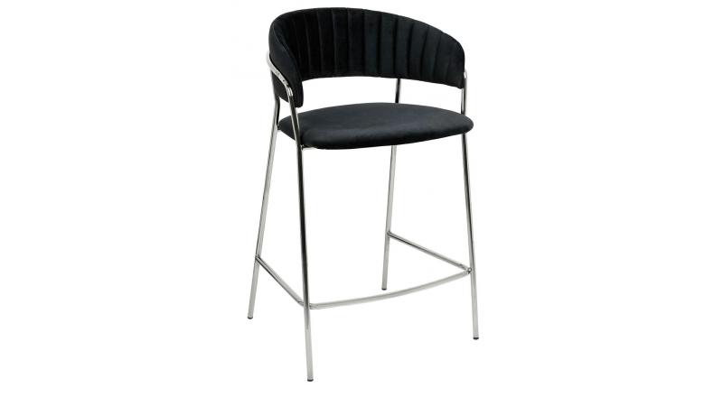 Krzesło barowe MARGO 65 czarny - welur, podstawa chromowana