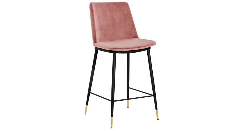 Krzesło barowe DIEGO 65 brudny róż - welur, podstawa czarno złota