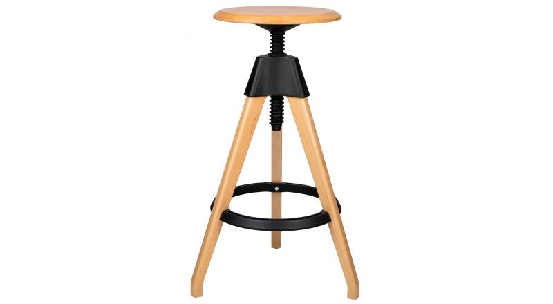 Krzesło barowe regulowane TOM czarne - polipropylen, drewno bukowe