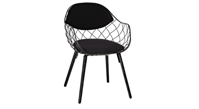 Krzesło DEMON czarne - metal, ekoskóra, podstawa drewniana