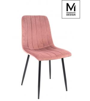 MODESTO krzesło LARA pudrowy róż - welur, metal