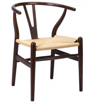 Krzesło WISHBONE ciemny brąz - drewno bukowe, naturalne włókno