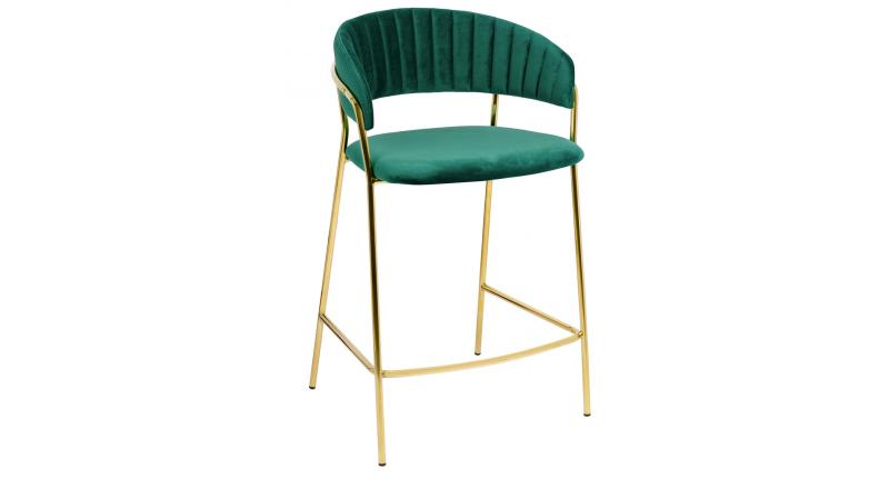 Krzesło barowe MARGO 65 ciemny zielony - welur, podstawa złota
