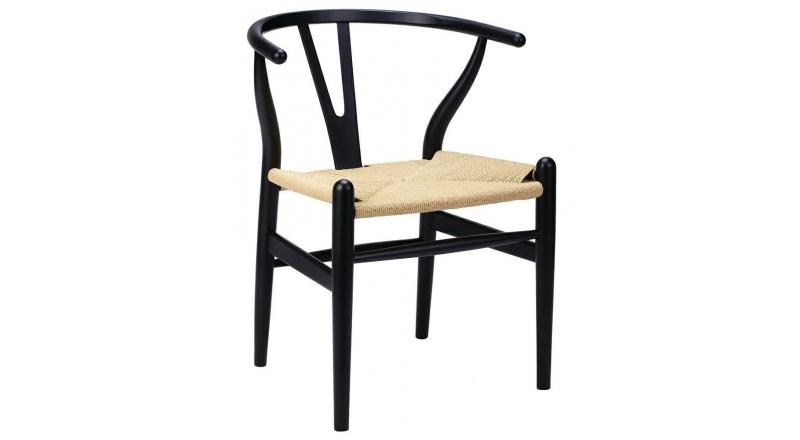 Krzesło WISHBONE czarne - drewno bukowe, naturalne włókno