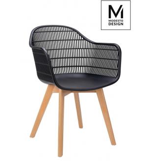 MODESTO krzesło BASKET ARM WOOD czarne - polipropylen, nogi jesionowe