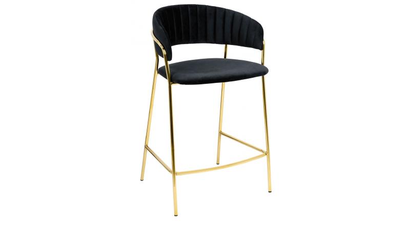 Krzesło barowe MARGO 65 czarne - welur, podstawa złota
