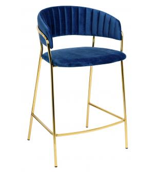 Krzesło barowe MARGO 65 ciemny niebieski - welur, podstawa złota