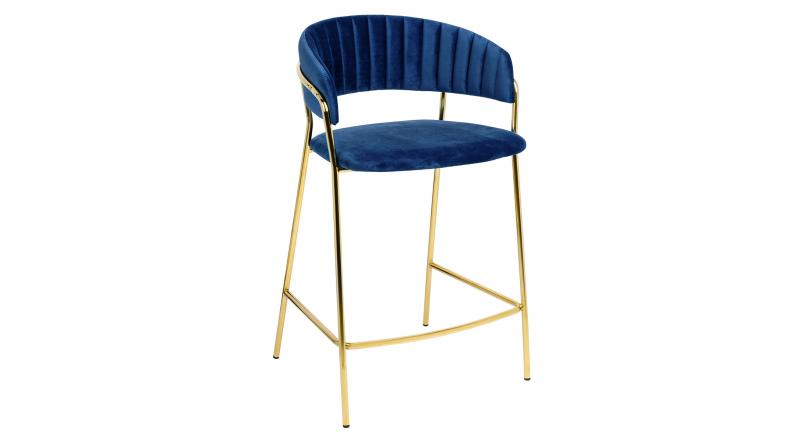 Krzesło barowe MARGO 65 ciemny niebieski - welur, podstawa złota