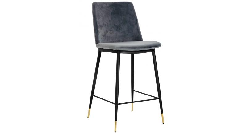Krzesło barowe DIEGO 65 ciemny szary - welur, podstawa czarno złota