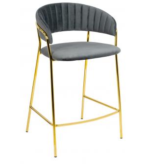 Krzesło barowe MARGO 65 ciemny szary - welur, podstawa złota