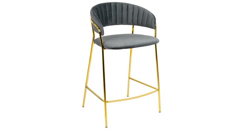 Krzesło barowe MARGO 65 ciemny szary - welur, podstawa złota