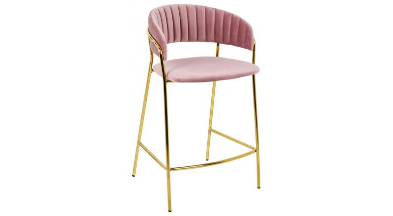 Krzesło barowe MARGO 65 brudny róż - welur, podstawa złota