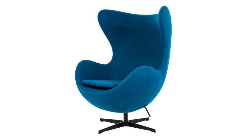 Fotel EGG CLASSIC BLACK marynarski niebieski.35 - wełna, podstawa czarna