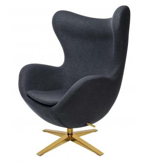 Fotel EGG SZEROKI GOLD ciemny szary.27 - wełna, podstawa złota