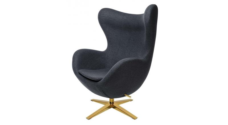 Fotel EGG SZEROKI GOLD ciemny szary.27 - wełna, podstawa złota