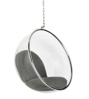 Fotel wiszący BUBBLE poduszka szara - korpus akryl, poduszka wełna