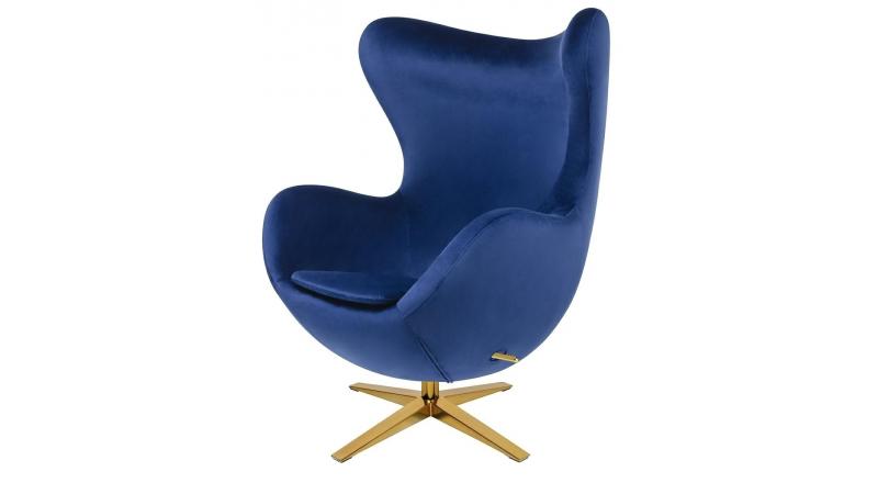 Fotel EGG SZEROKI VELVET GOLD ciemny niebieski.49 - welur, podstawa złota