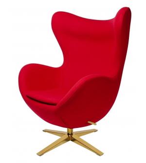 Fotel EGG SZEROKI GOLD czerwony.1 - wełna, podstawa złota