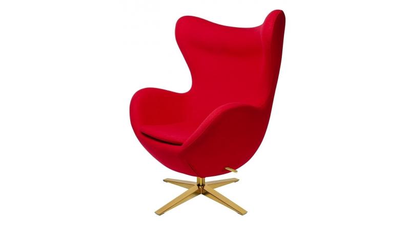 Fotel EGG SZEROKI GOLD czerwony.1 - wełna, podstawa złota