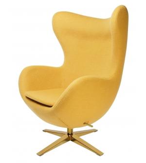 Fotel EGG SZEROKI GOLD musztardowy.13 - wełna, podstawa złota