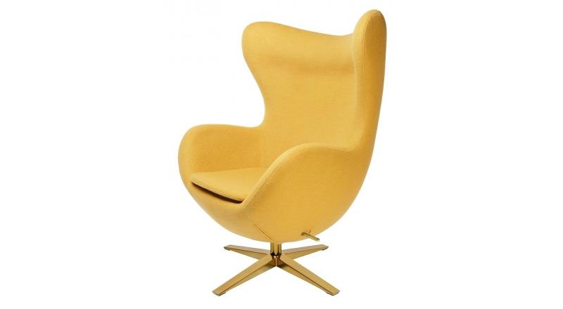 Fotel EGG SZEROKI GOLD musztardowy.13 - wełna, podstawa złota