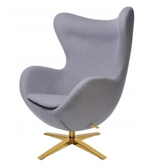 Fotel EGG SZEROKI GOLD szary.18 - wełna, podstawa złota
