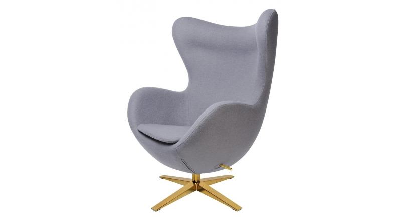 Fotel EGG SZEROKI GOLD szary.18 - wełna, podstawa złota
