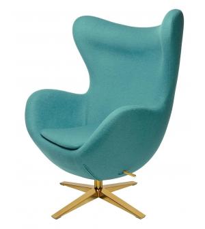 Fotel EGG SZEROKI GOLD turkusowy.12 - wełna, podstawa złota