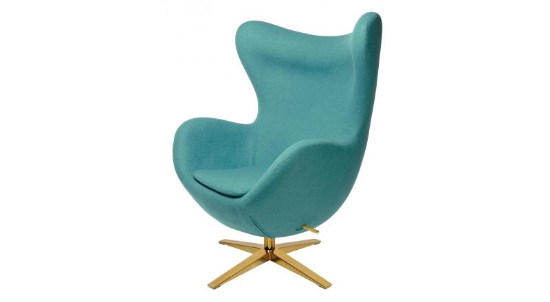 Fotel EGG SZEROKI GOLD turkusowy.12 - wełna, podstawa złota