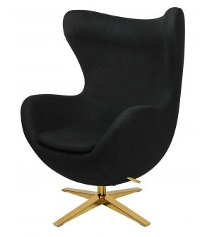 Fotel EGG SZEROKI GOLD czarny.4 - wełna, podstawa złota