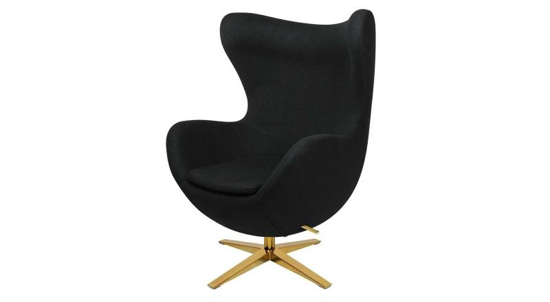 Fotel EGG SZEROKI GOLD czarny.4 - wełna, podstawa złota