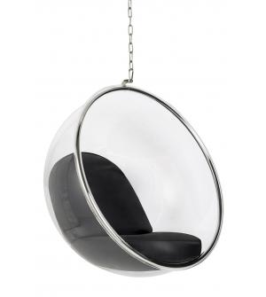 Fotel wiszący BUBBLE poduszka czarna - korpus akryl, poduszka ekoskóra