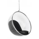 Fotel wiszący BUBBLE poduszka czarna - korpus akryl, poduszka ekoskóra