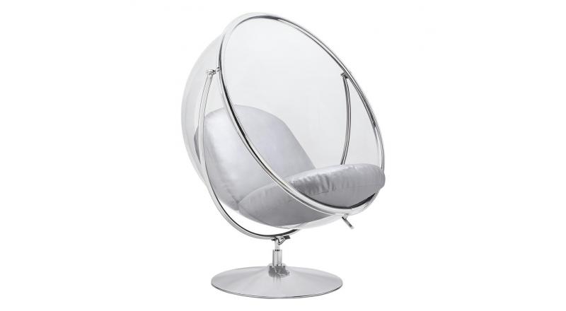 Fotel BUBBLE STAND 2 poduszka srebrna - akryl, chrom, ekoskóra