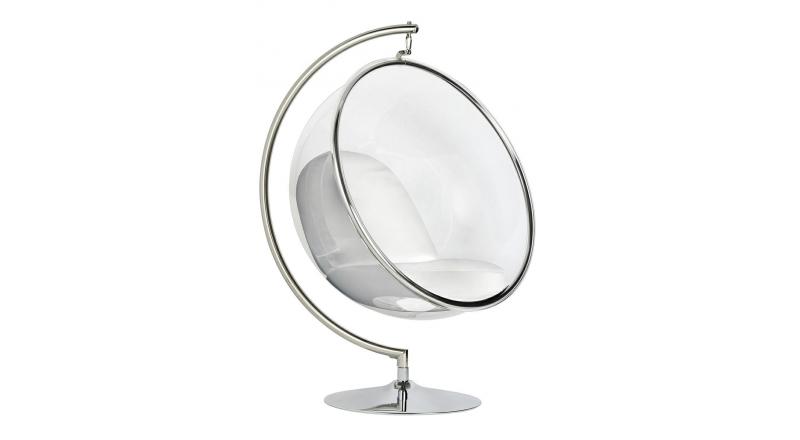 Fotel BUBBLE STAND poduszka biała - podstawa chrom, korpus akryl, poduszka ekoskóra