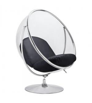 Fotel BUBBLE STAND 2 poduszka czarna - akryl, chrom, ekoskóra