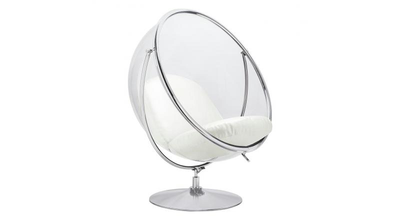 Fotel BUBBLE STAND 2 poduszka biała - akryl, chrom, ekoskóra