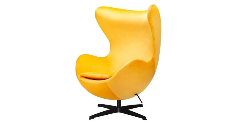 Fotel EGG CLASSIC VELVET BLACK żółty - welur, podstawa czarna