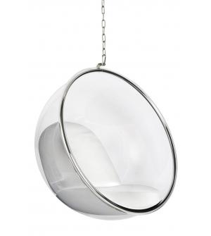 Fotel wiszący BUBBLE poduszka biała - korpus akryl, poduszka ekoskóra