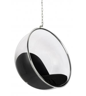 Fotel wiszący BUBBLE poduszka czarna - korpus akryl, poduszka wełna