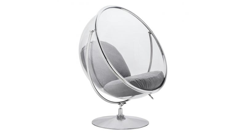 Fotel BUBBLE STAND 2 poduszka jasnoszara - akryl, chrom, wełna