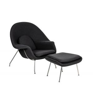 Fotel COZY z podnóżkiem, grafitowy szary .4- wełna kaszmirowa, stal polerowana