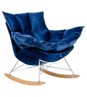 Fotel bujany SWING VELVET ciemny niebieski - welur, stal chromowana, drewno bukowe