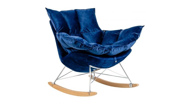 Fotel bujany SWING VELVET ciemny niebieski - welur, stal chromowana, drewno bukowe